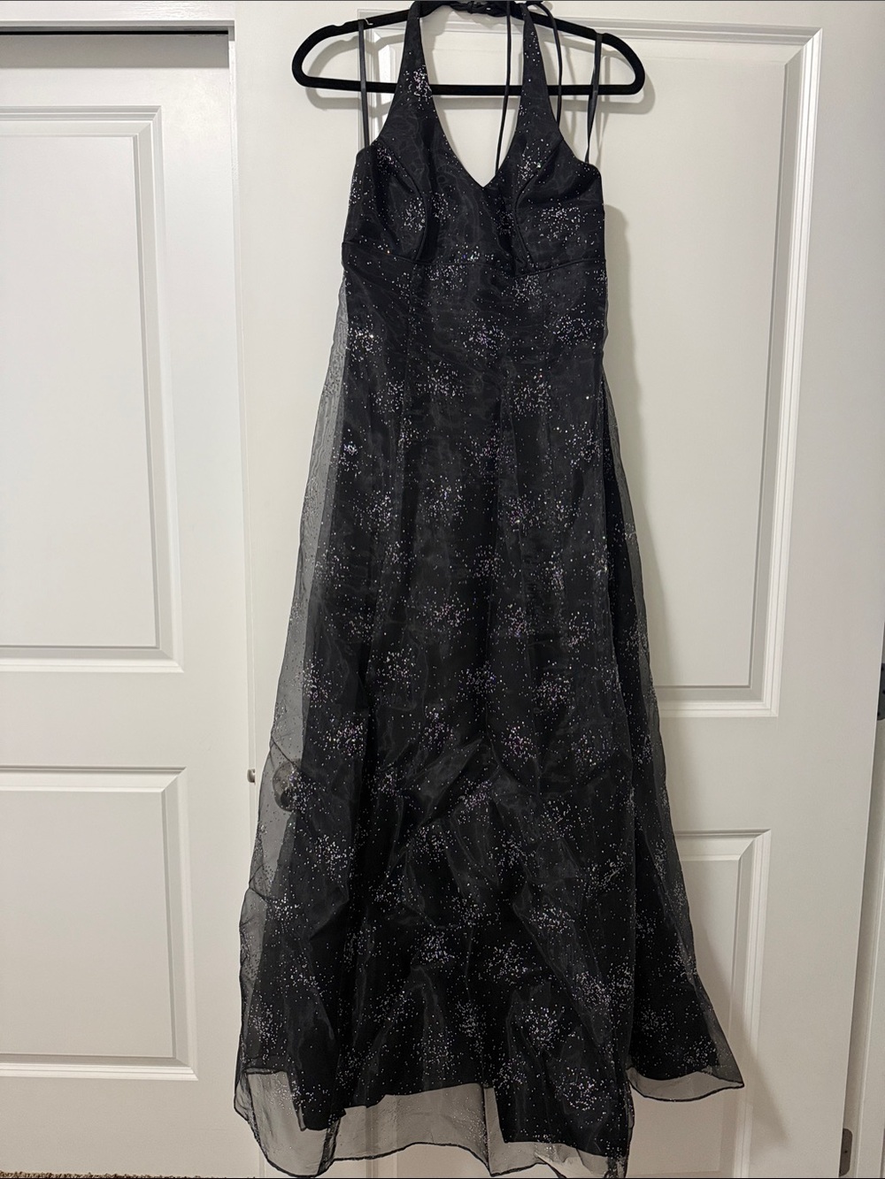Black Glitter Halter A-Line Prom Dress